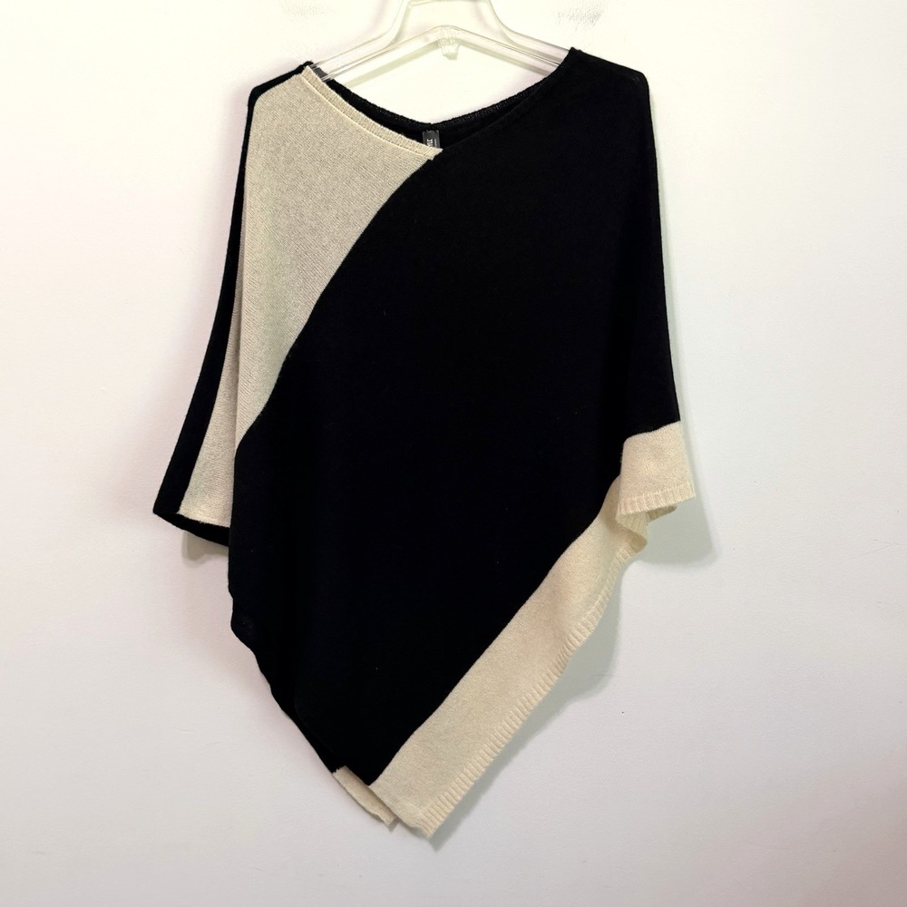 +BERYLL Beryll Soft Knit 100% Cashmere Poncho Cape Sweater Top One Size Black